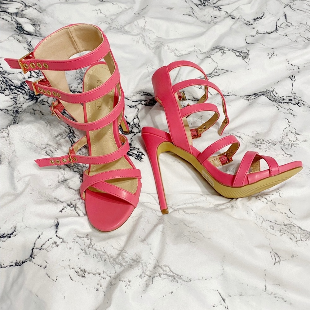 Pink strappy heels